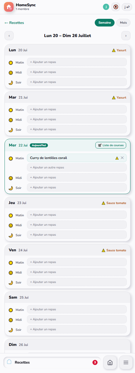 Recettes HomeSync